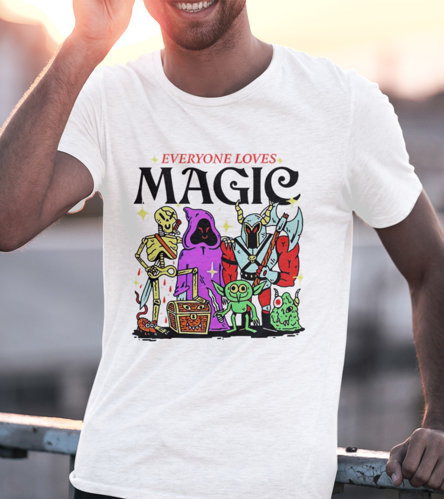 Everyone Loves Magic Skeleton Goblin Knight Chest Stars Sword T-Shirt