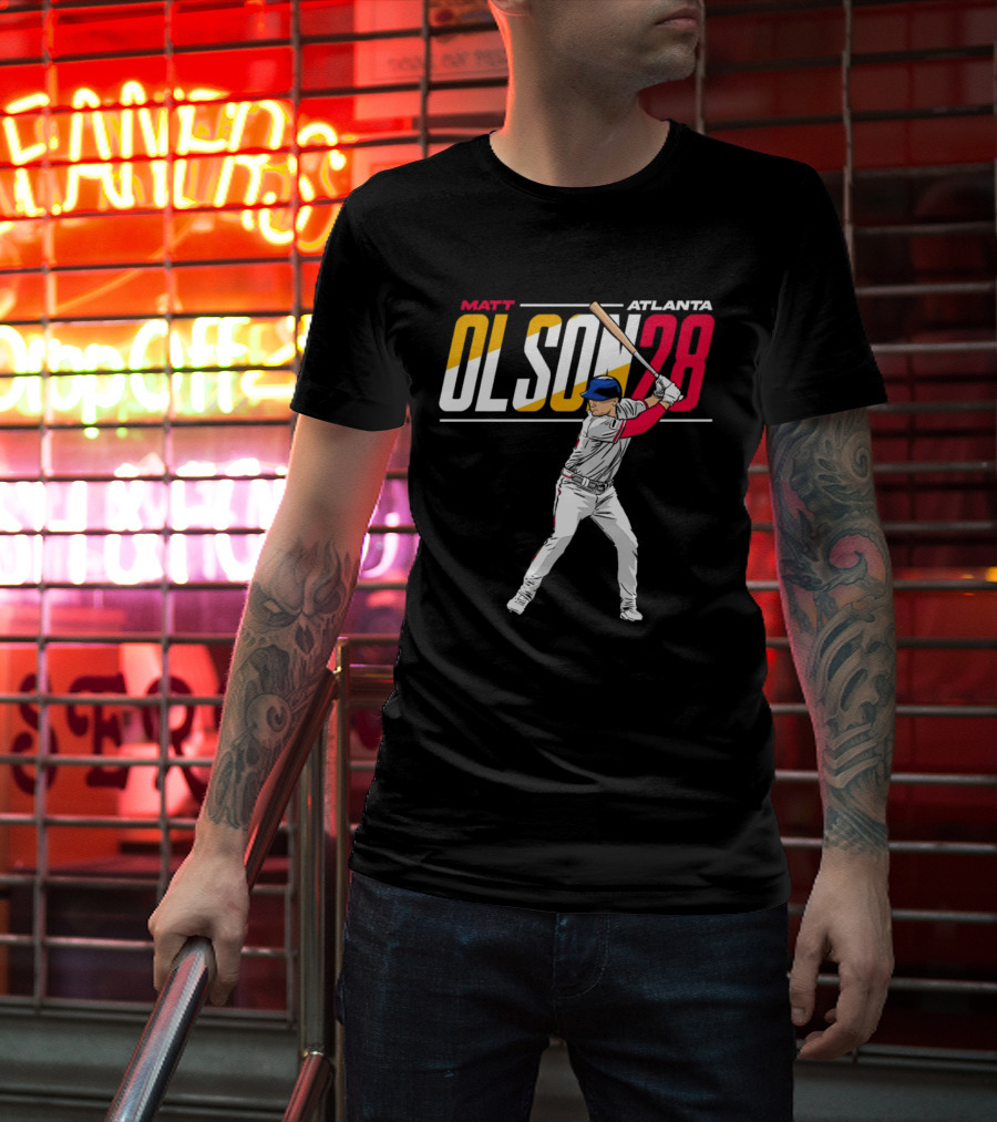MATT OLSON ATLANTA OLSON 28 CARTOON VINTAGE BASEBALL BATTER T-Shirt