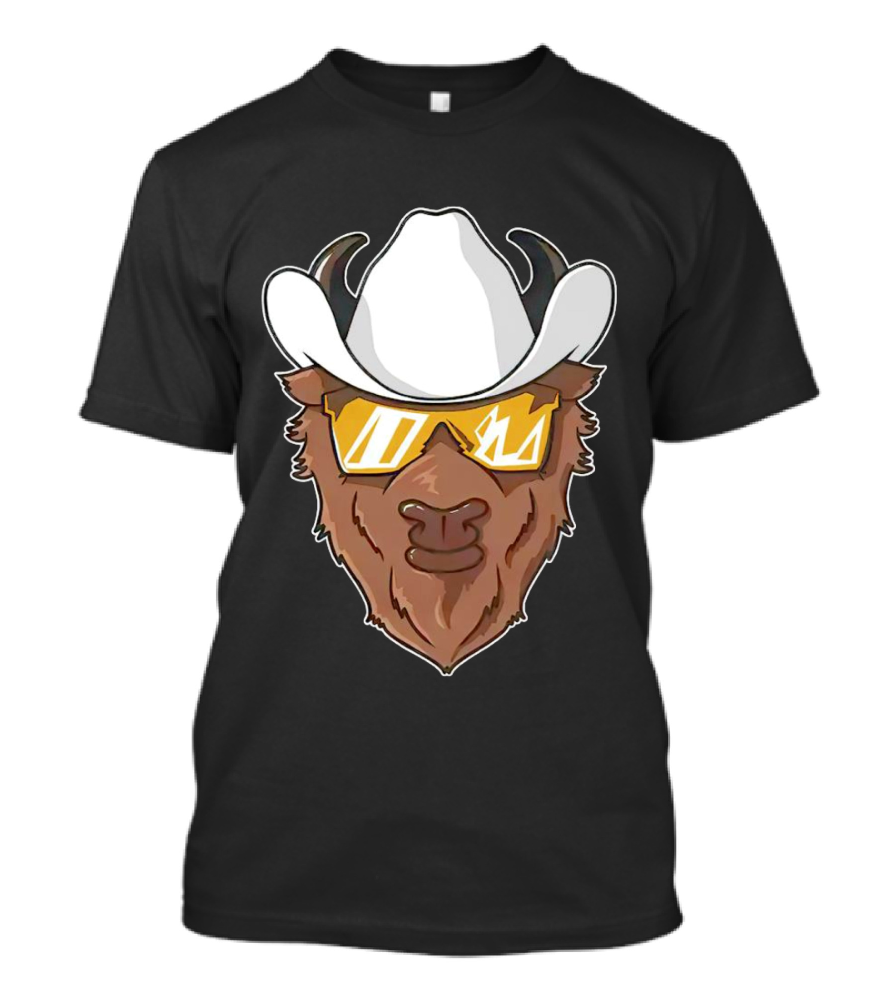 Cartoon Buffalo Wearing Cowboy Hats And Sunglasses T-Shirt