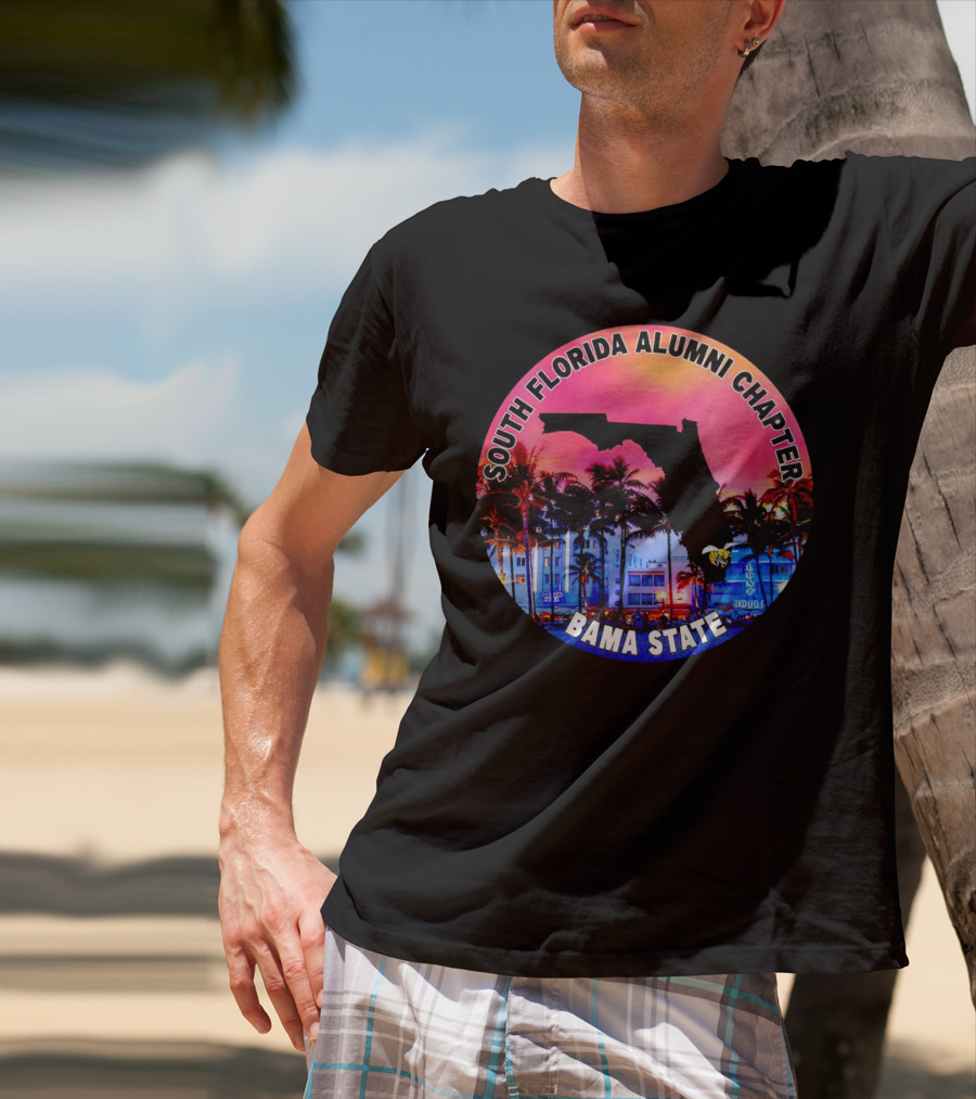 South Florida Alumni Chapter Bama State Florida Map And Palm Trees T-Shirt