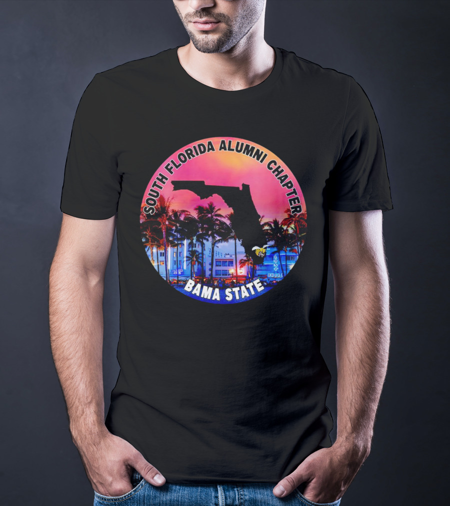 South Florida Alumni Chapter Bama State Florida Map And Palm Trees T-Shirt