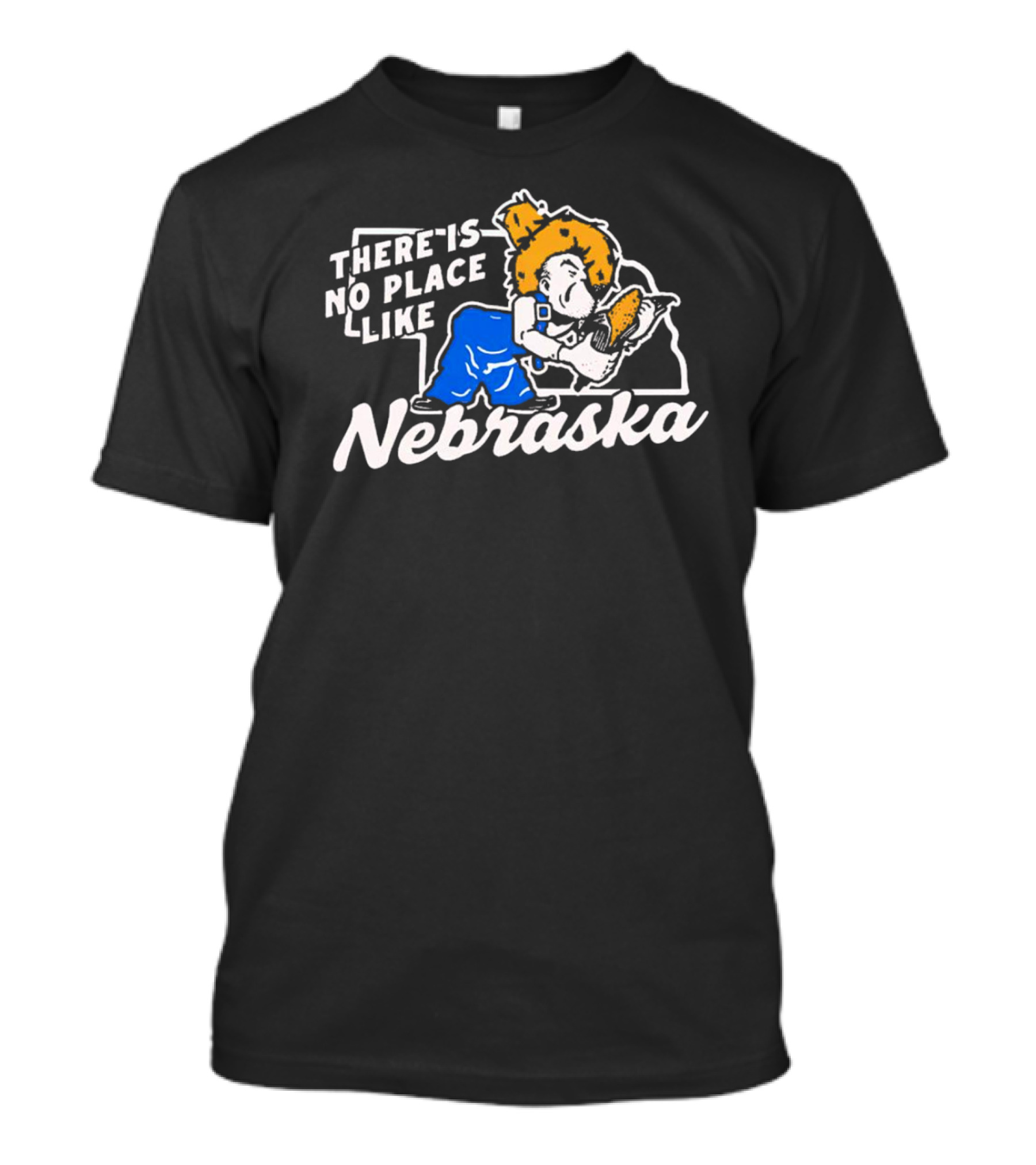 There Is No Place Like Nebraska Cornhuskers Farmer Mascot Eating Corn T-Shirt