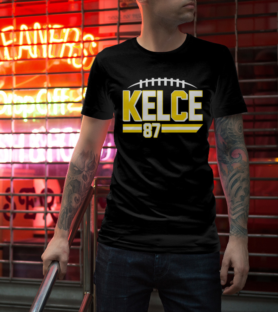 Kelce 87 Chiefs Football Team Icon Yellow Graphics T-Shirt