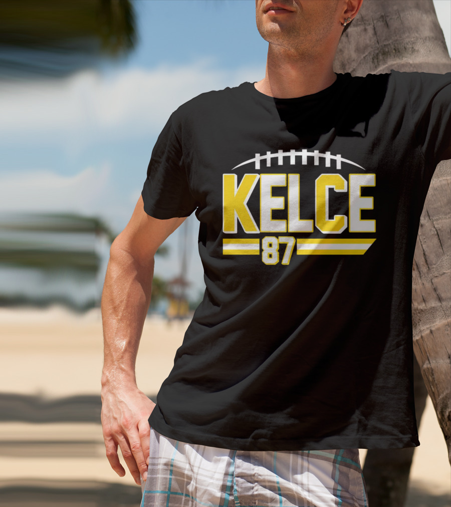 Kelce 87 Chiefs Football Team Icon Yellow Graphics T-Shirt