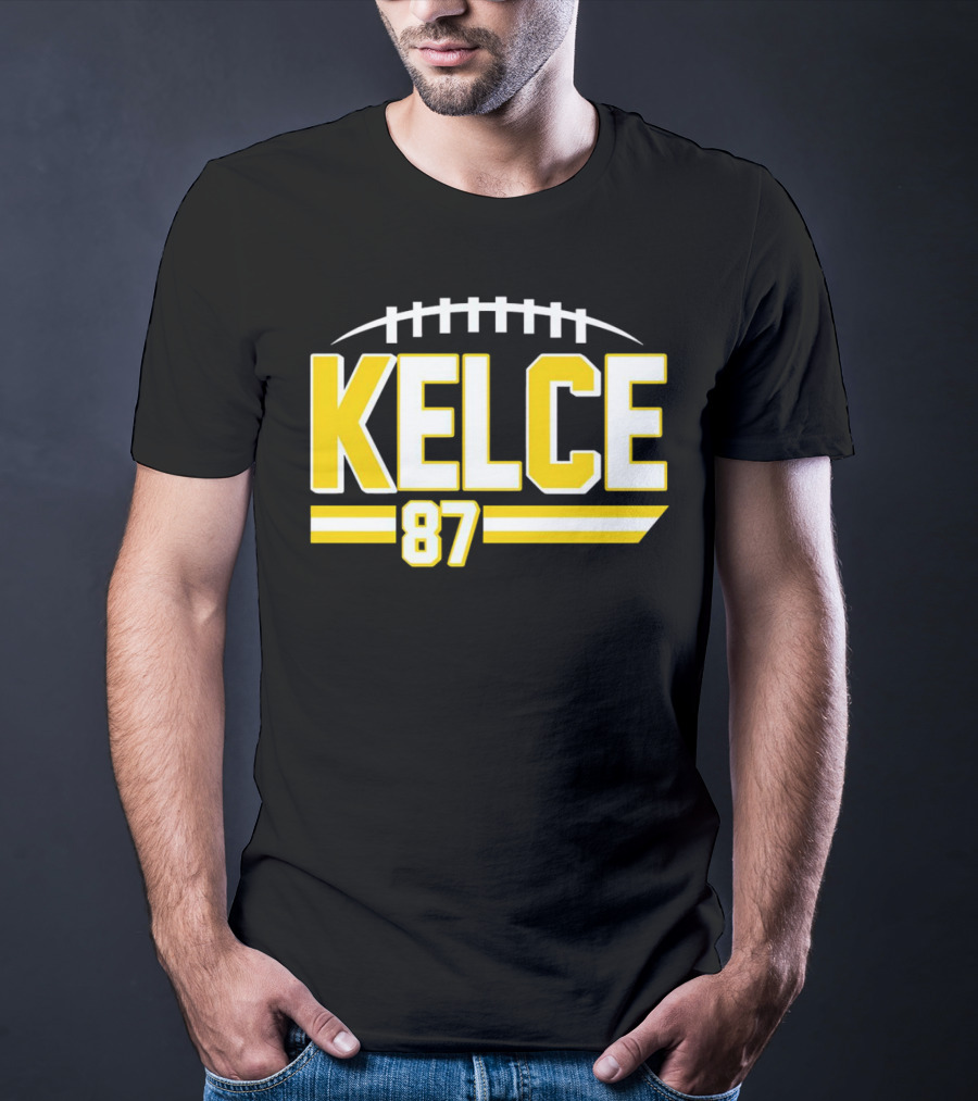 Kelce 87 Chiefs Football Team Icon Yellow Graphics T-Shirt