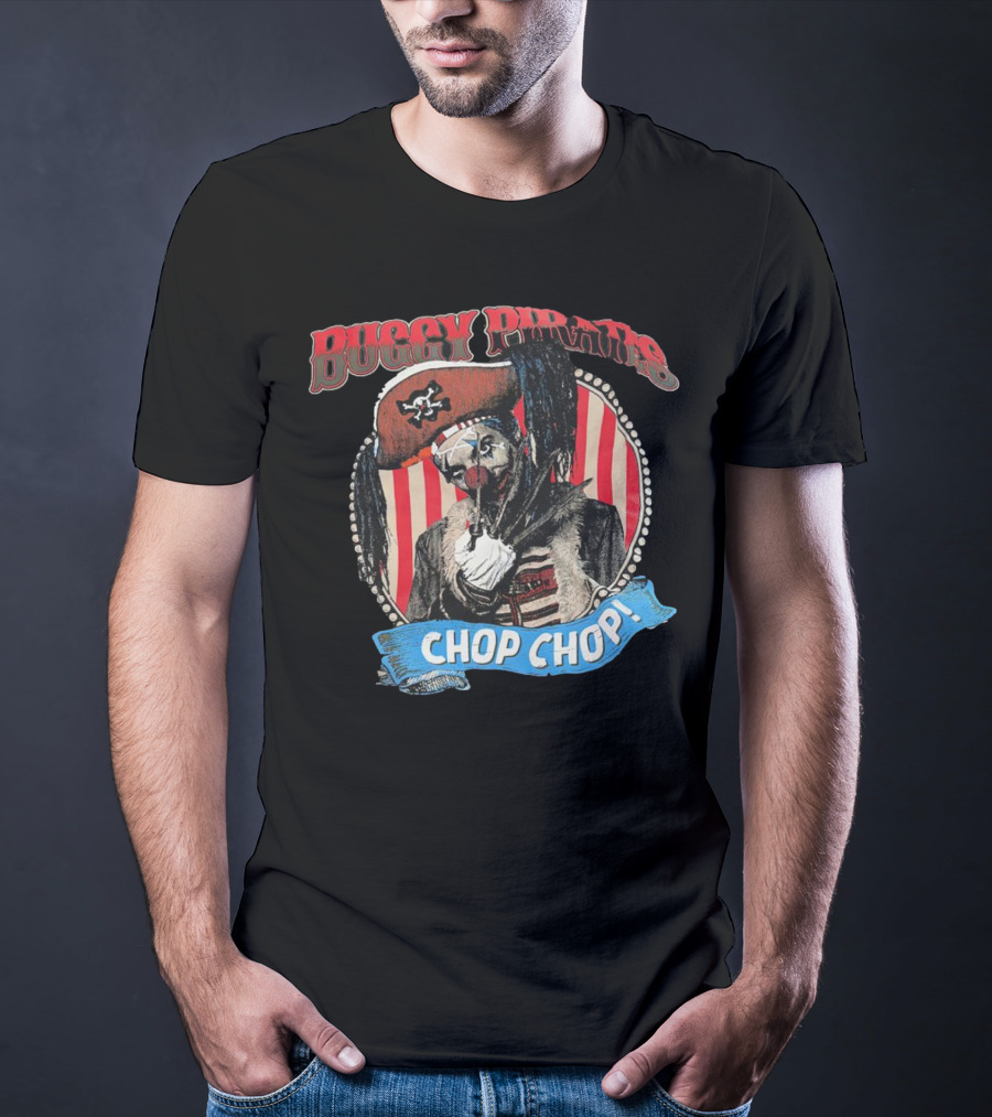 Buggy Pirates Chop Chop Stripe Pattern Clown With Red Hat T-Shirt