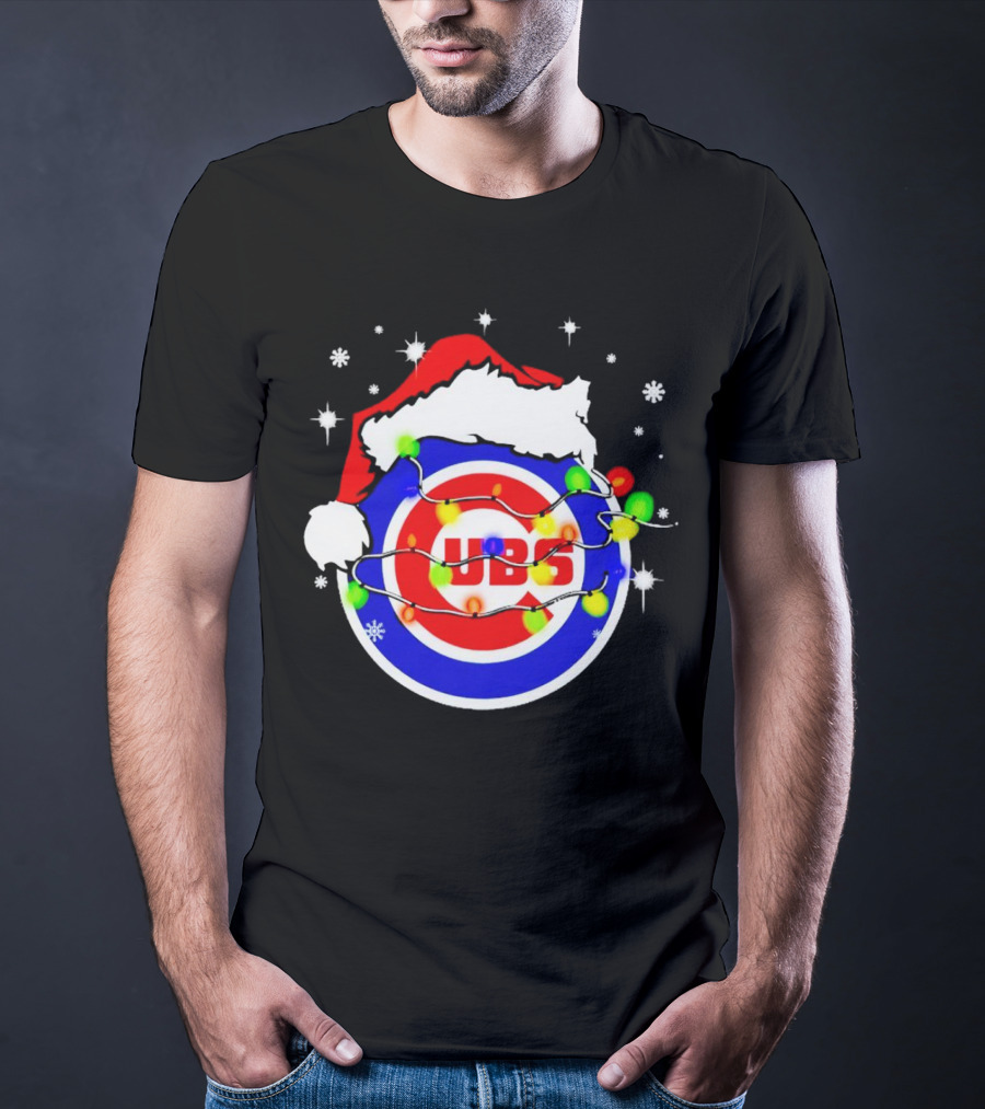 Chicago Cubs Santa Hat Christmas Lights T-Shirt