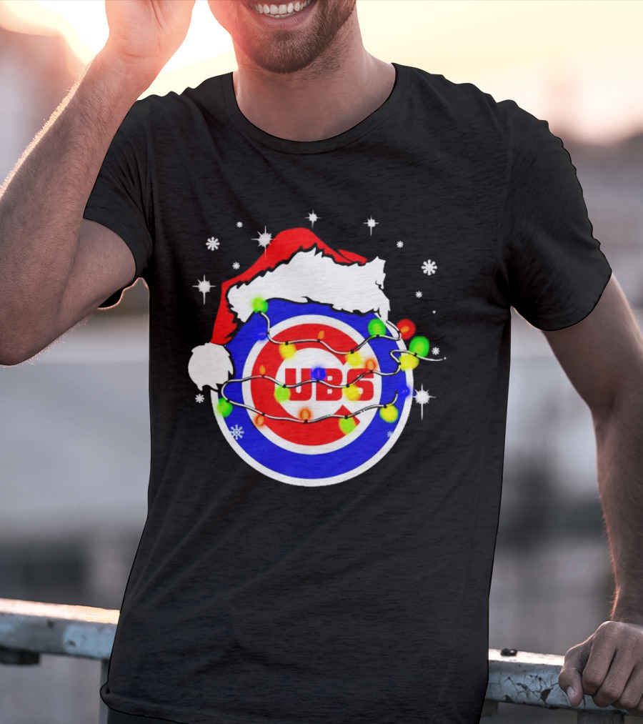 Chicago Cubs Santa Hat Christmas Lights T-Shirt