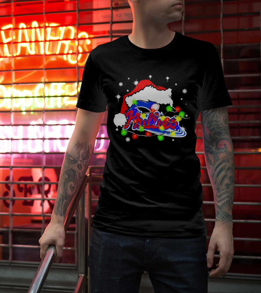 Santa Hat Philadelphia Phillies Christmas Lights T-Shirt