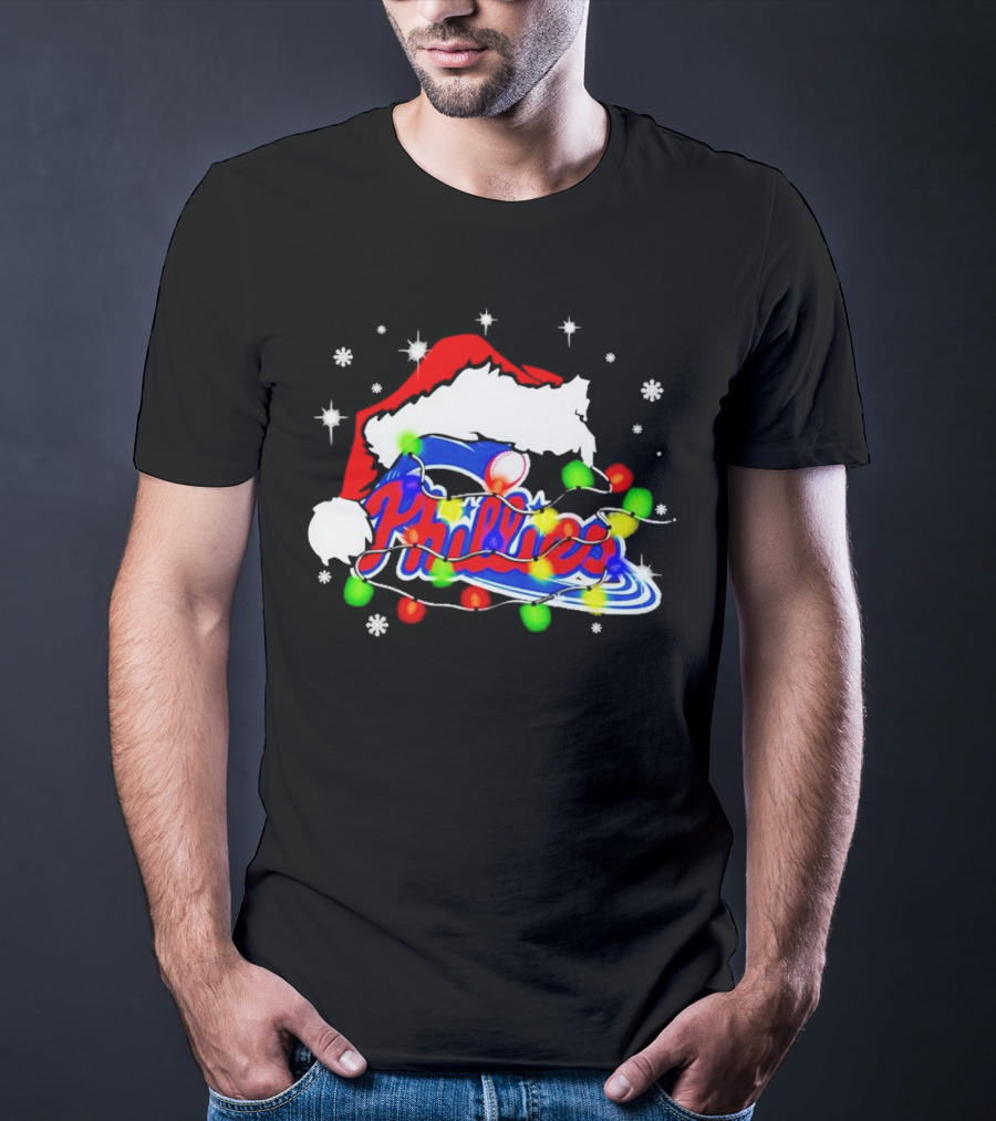 Santa Hat Philadelphia Phillies Christmas Lights T-Shirt