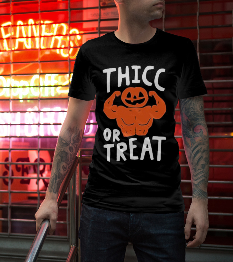 Bri Missbrisolo Thicc Or Treat Halloween Pumpkin Jack-O'-Lantern Bodybuilder T-Shirt