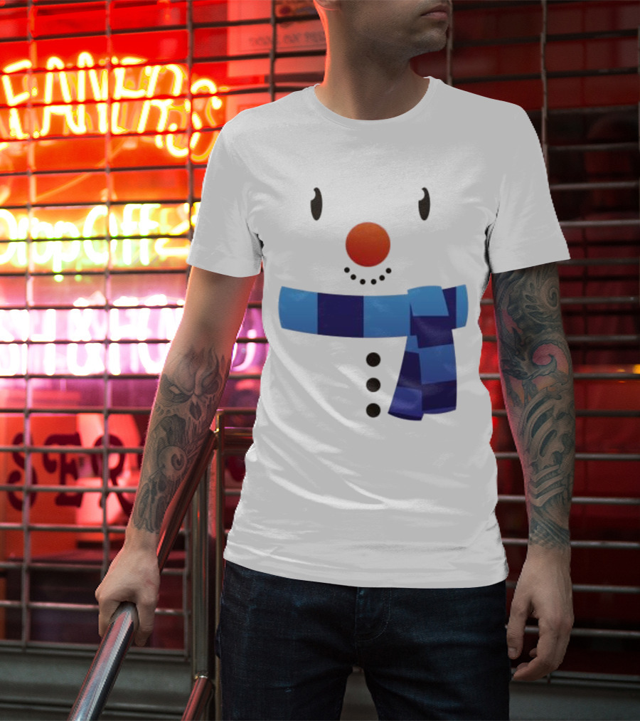 Snowman Suit Christmas Blue Scarf Simple Face T-Shirt