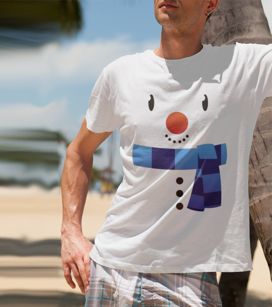Snowman Suit Christmas Blue Scarf Simple Face T-Shirt