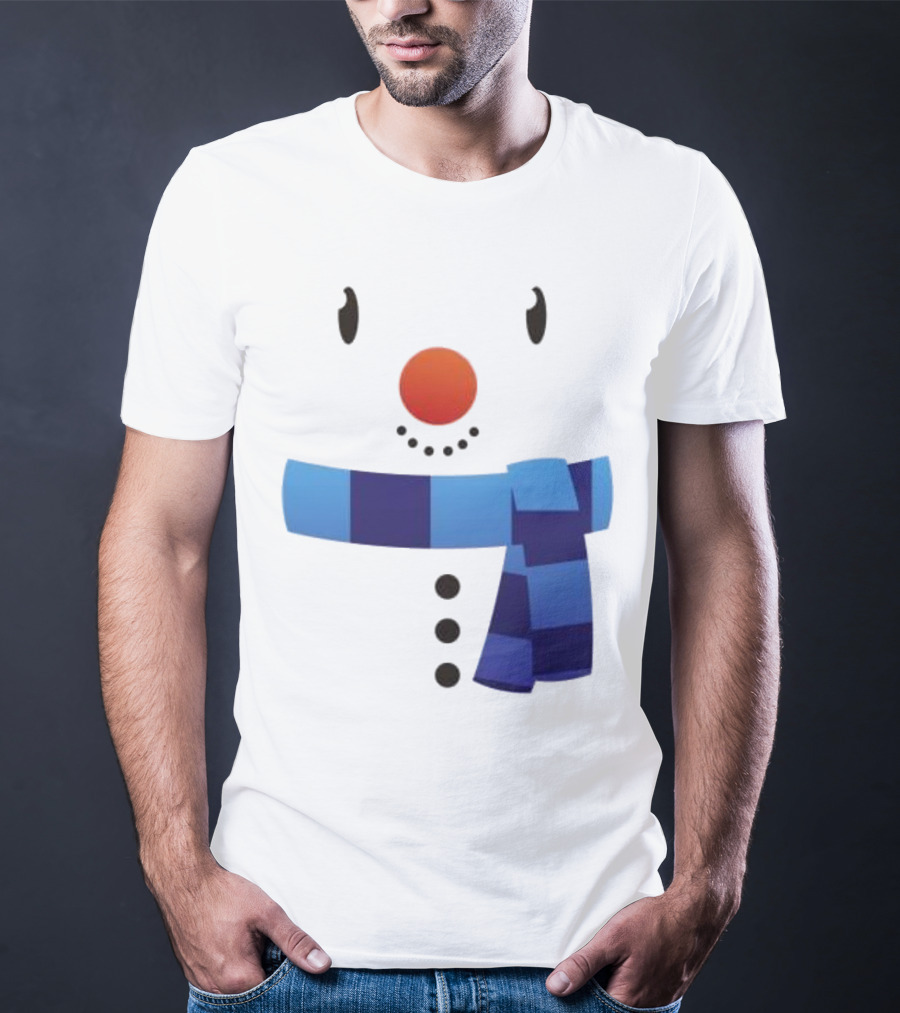 Snowman Suit Christmas Blue Scarf Simple Face T-Shirt