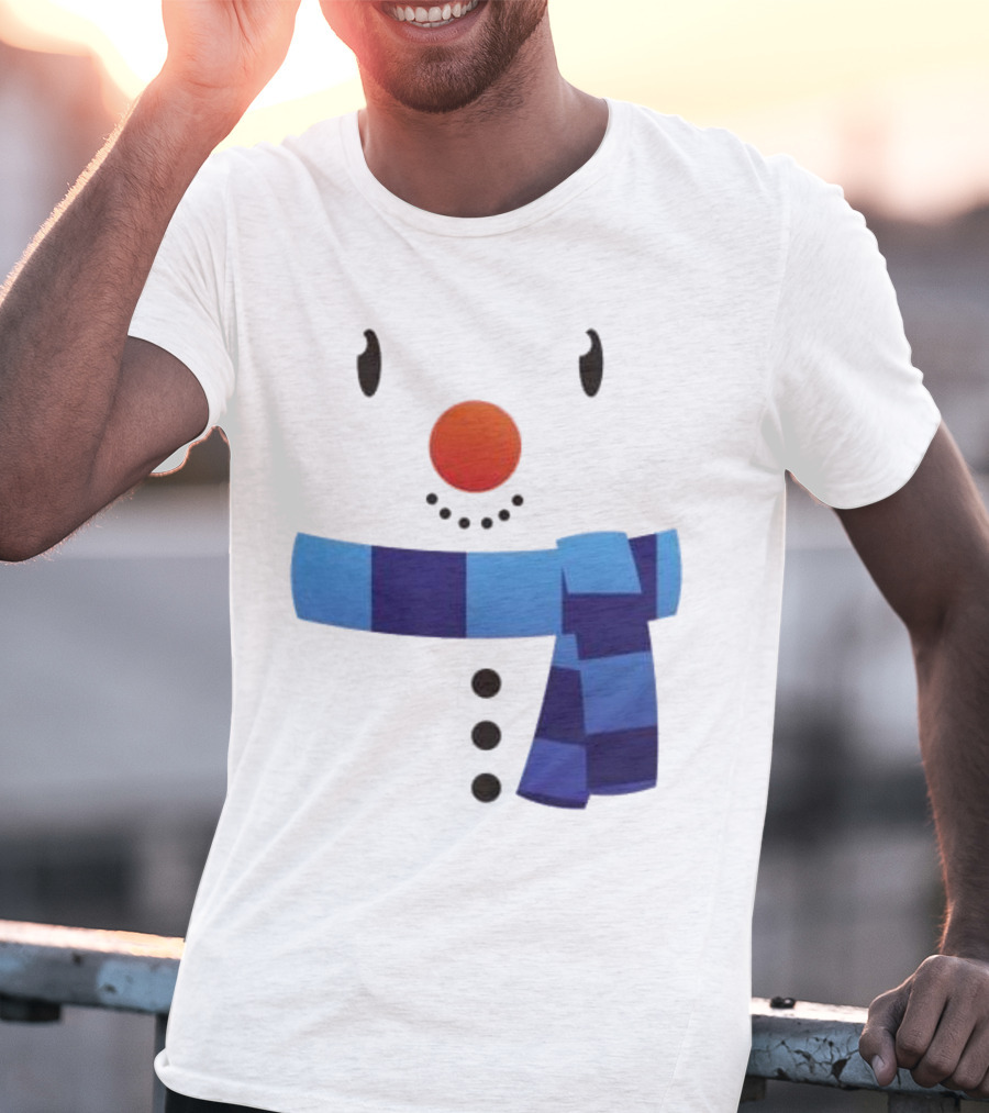 Snowman Suit Christmas Blue Scarf Simple Face T-Shirt