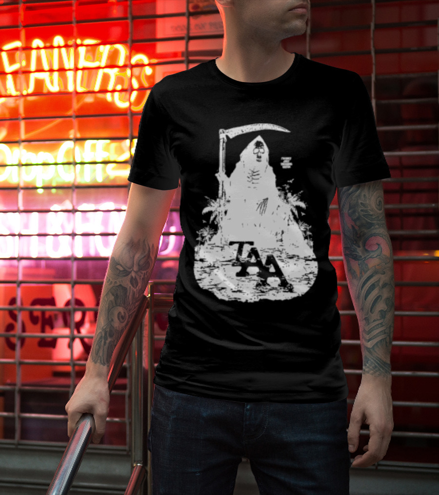 Treading Water TAA Grim Reaper With Scythe And Palm Trees T-Shirt