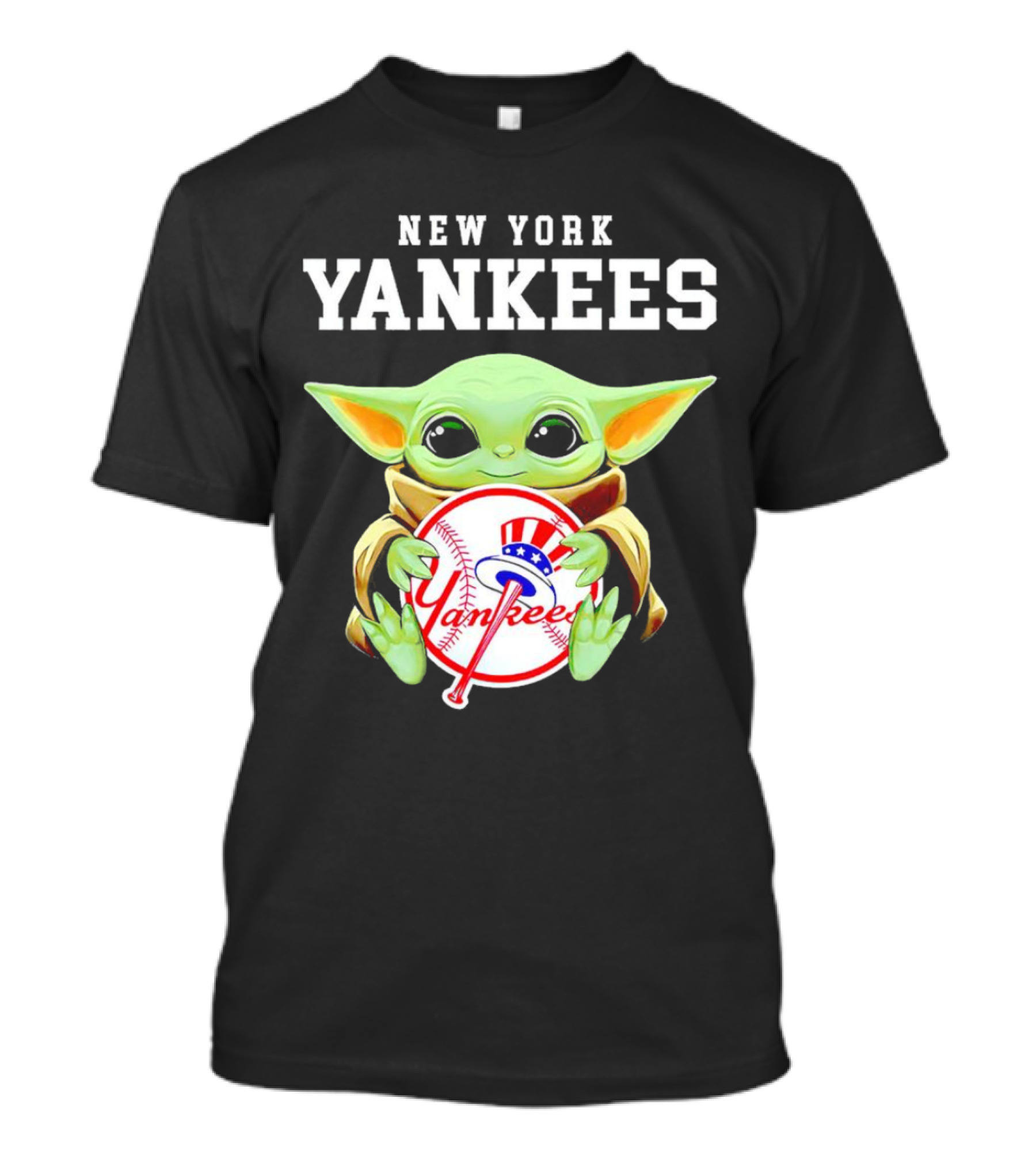 New York Yankees Baby Yoda Holding Team Baseball Emblem T-Shirt
