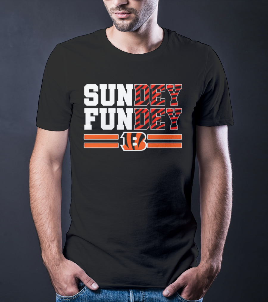 Cincinnati Bengals Sundey Funday B Logo Orange Stripes T-Shirt