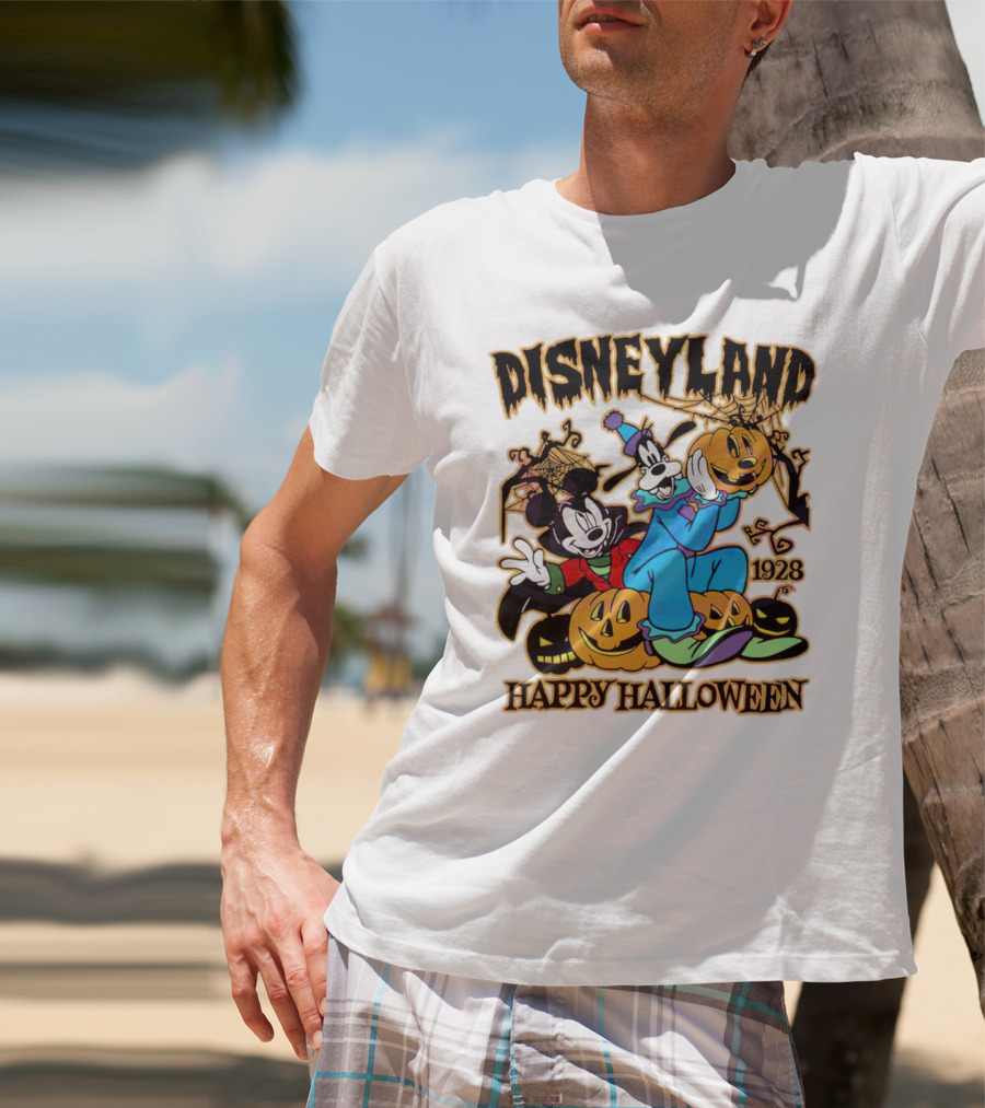 Disneyland Happy Halloween 1928 Mickey Goofy Pumpkins T-Shirt