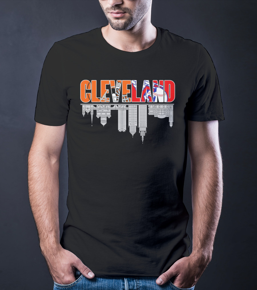 Cleveland City Sports Team Cleveland Browns Cleveland Guardians Skyline T-Shirt