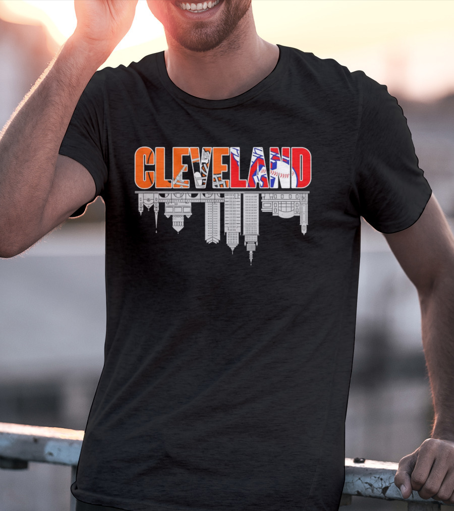 Cleveland City Sports Team Cleveland Browns Cleveland Guardians Skyline T-Shirt