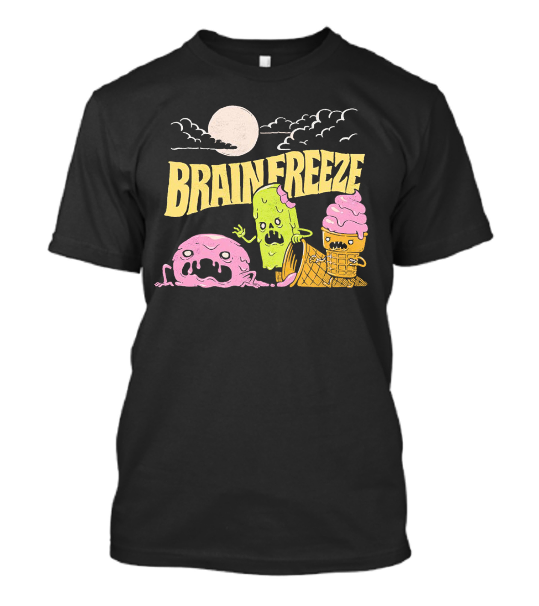 Brain Freeze Zombie Ice Cream Halloween Treats Under Full Moon T-Shirt