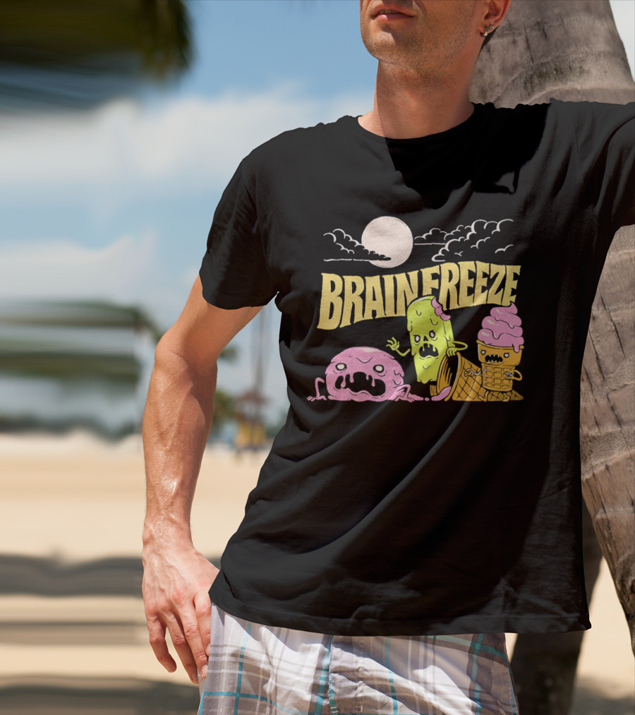 Brain Freeze Zombie Ice Cream Halloween Treats Under Full Moon T-Shirt