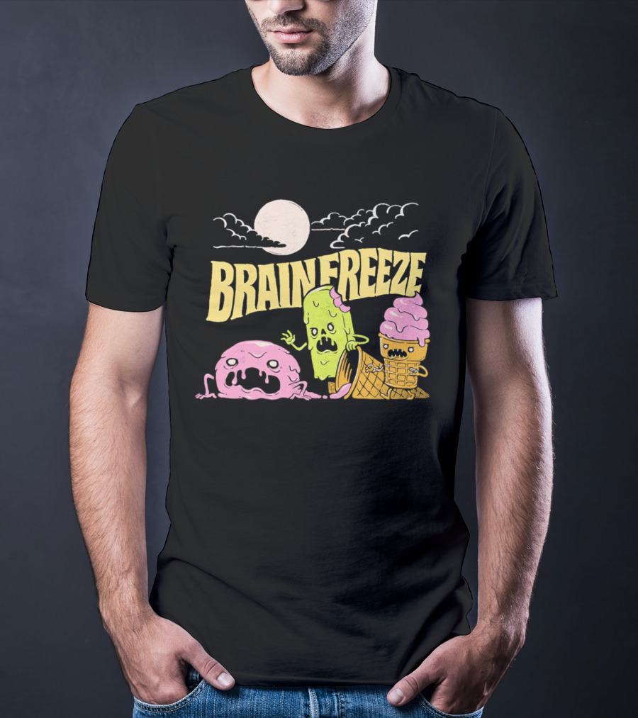 Brain Freeze Zombie Ice Cream Halloween Treats Under Full Moon T-Shirt