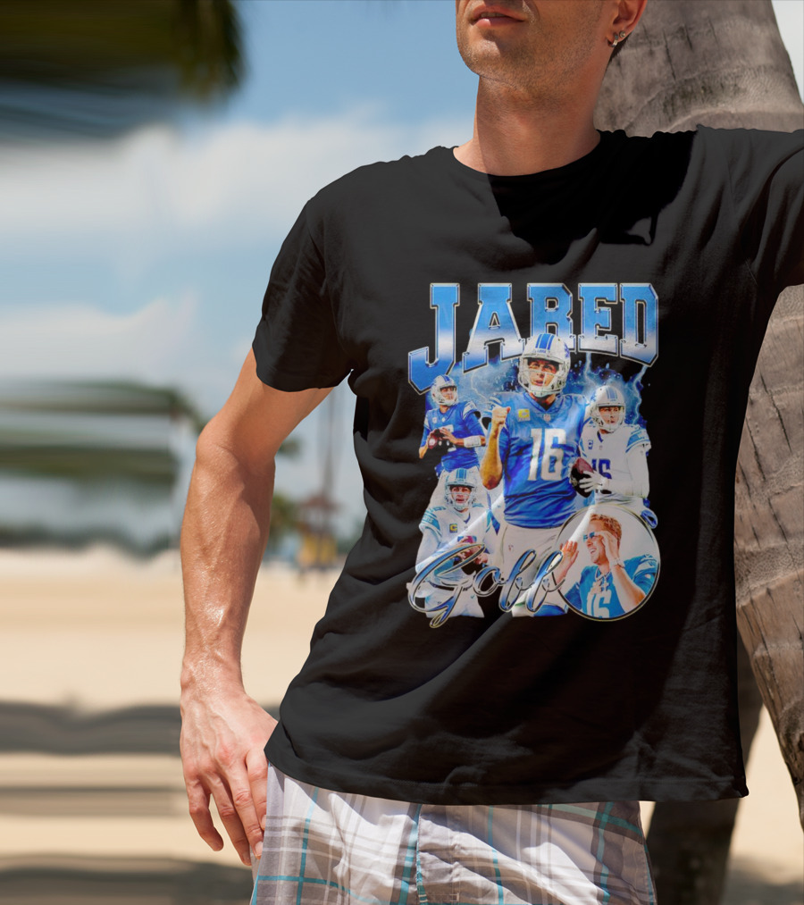Jared Goff Detroit Lions Quarterback Football Action Montage T-Shirt