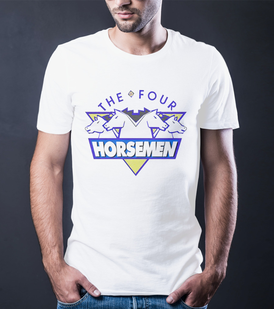 The Four Horsemen Horse Heads On Yellow And Blue Triangles T-Shirt