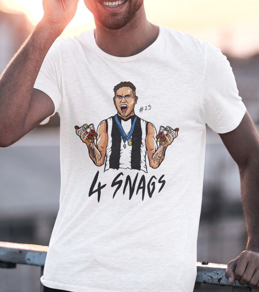 Bobby Hill Collingwood Football #43 Holding 4 Snags Cartoon T-Shirt