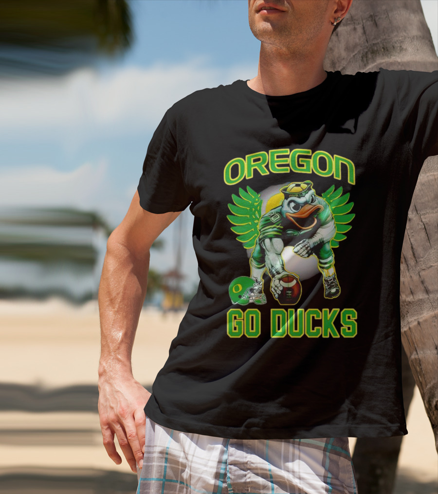 Oregon Ducks Football Go Ducks Mascot With Green Wings And Helmet T-Shirt