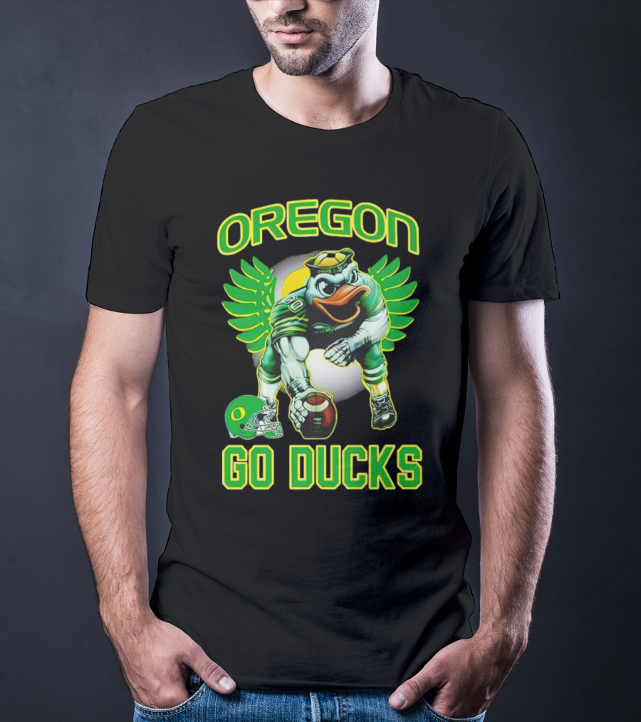 Oregon Ducks Football Go Ducks Mascot With Green Wings And Helmet T-Shirt