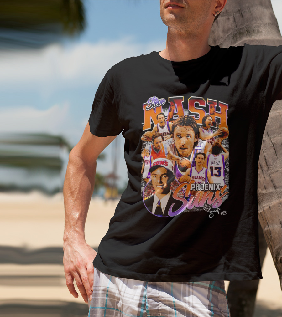Steve Nash Phoenix Suns Basketball NBA Signature Collage T-Shirt