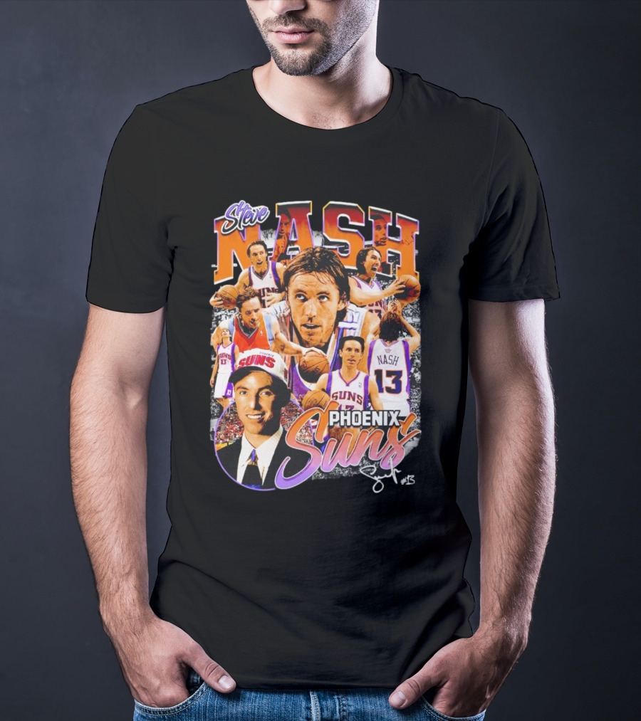 Steve Nash Phoenix Suns Basketball NBA Signature Collage T-Shirt