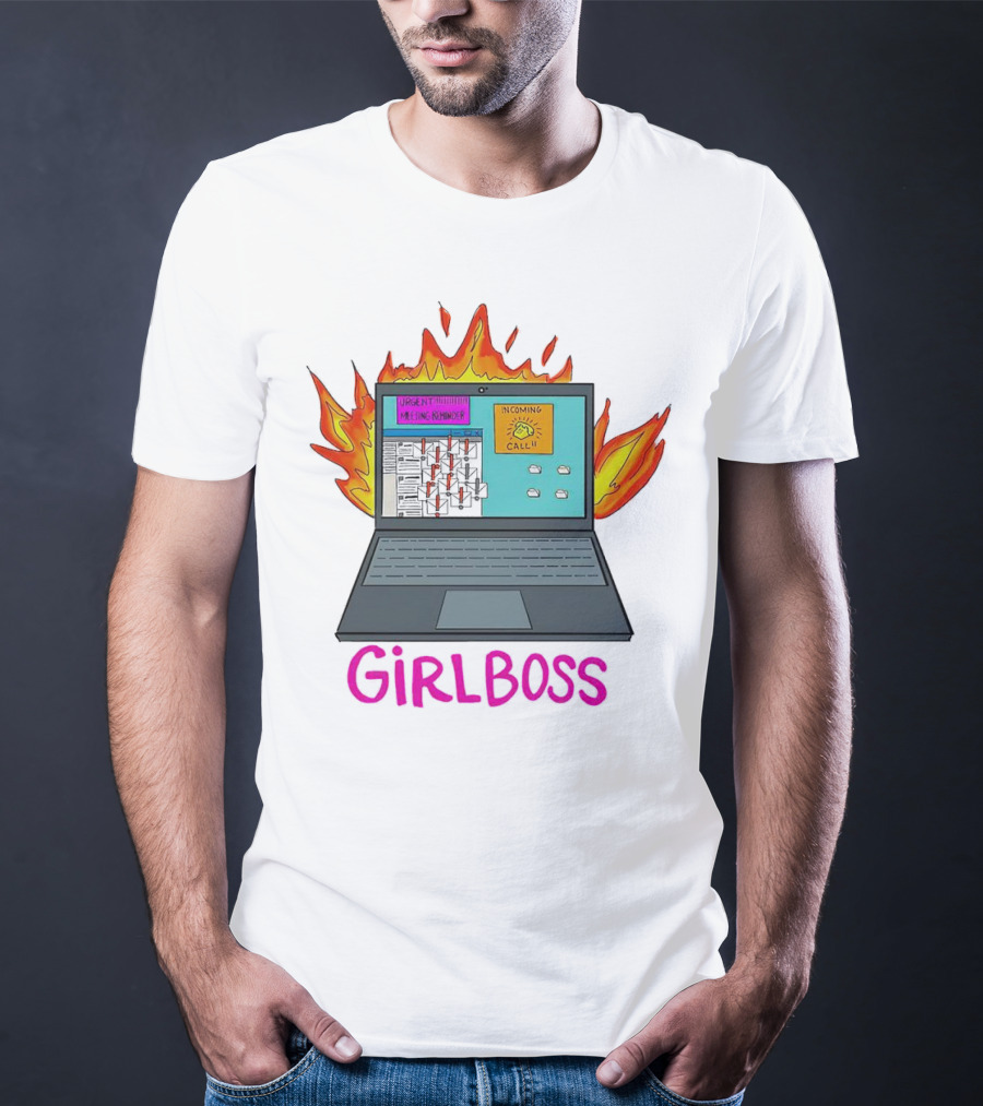 Girlboss Icarus Urgent Reminder Call Laptop On Fire T-Shirt