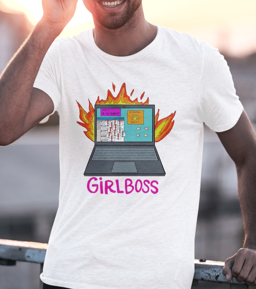 Girlboss Icarus Urgent Reminder Call Laptop On Fire T-Shirt