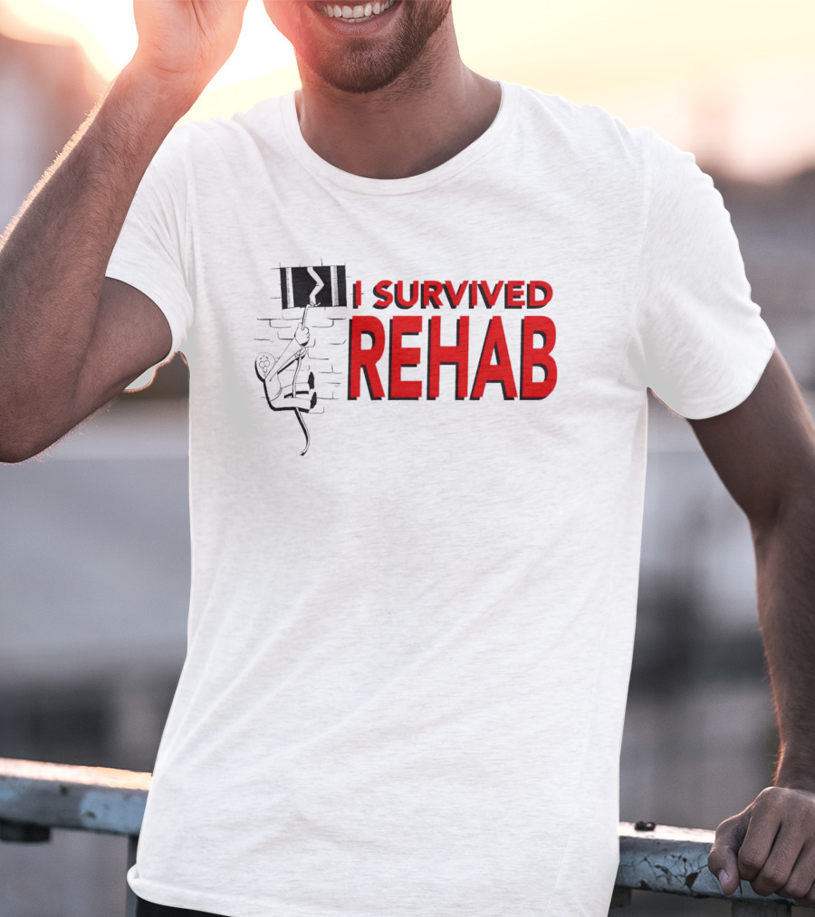 I Survived Rehab Red Text With Climbing Wall Background T-Shirt