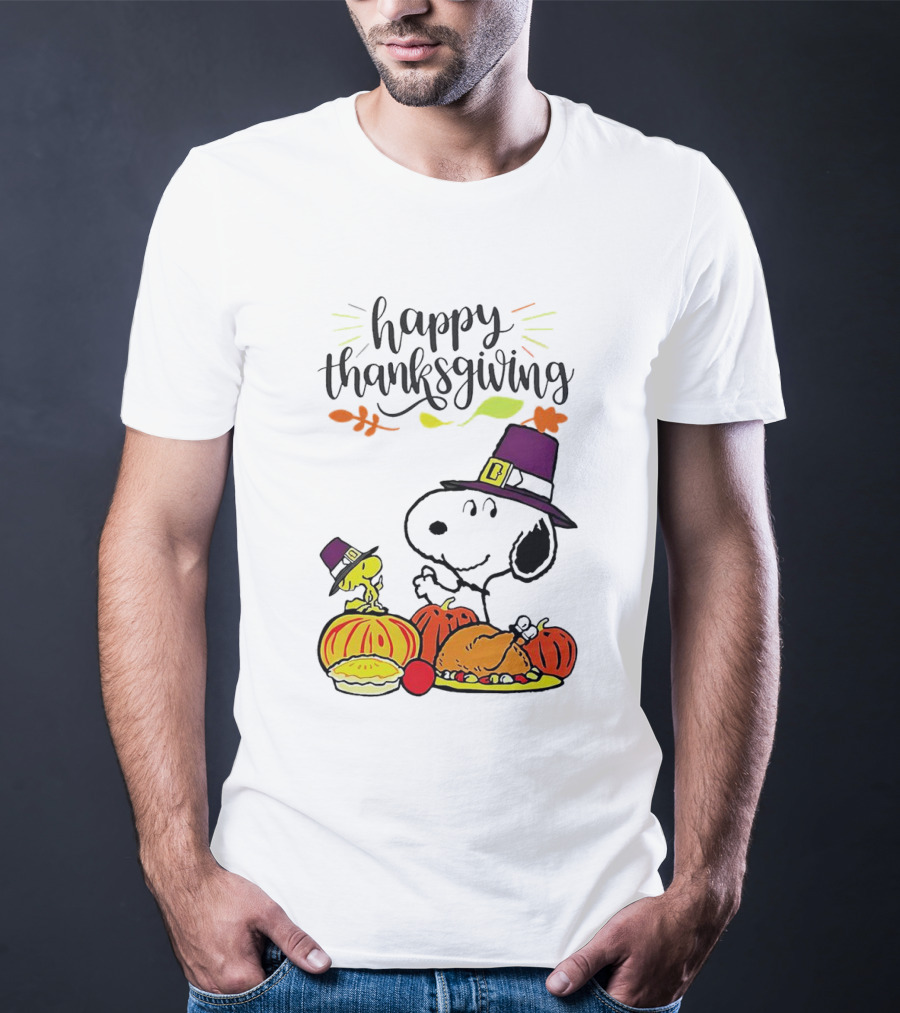 Thanksgiving Snoopy And Woodstock With Pilgrim Hats Feast T-Shirt