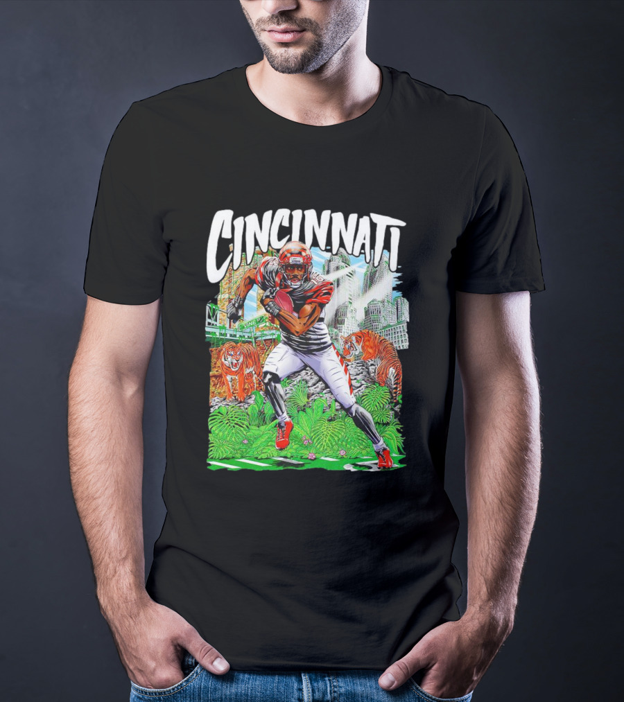 Cincinnati Bengals A.J. Green Cartoon Vintage Tigers Background T-Shirt
