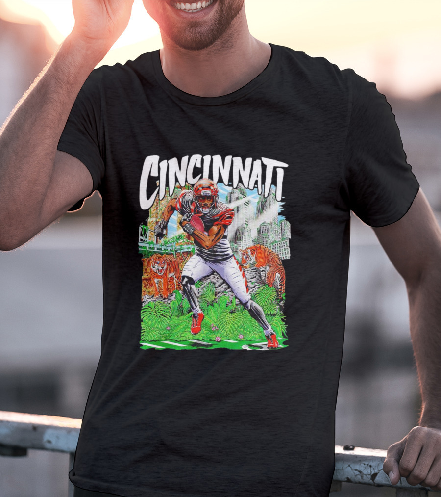 Cincinnati Bengals A.J. Green Cartoon Vintage Tigers Background T-Shirt