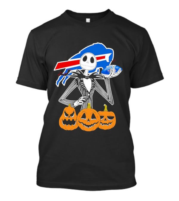Buffalo Bills Jack Skellington Holding Football Halloween Pumpkins T-Shirt