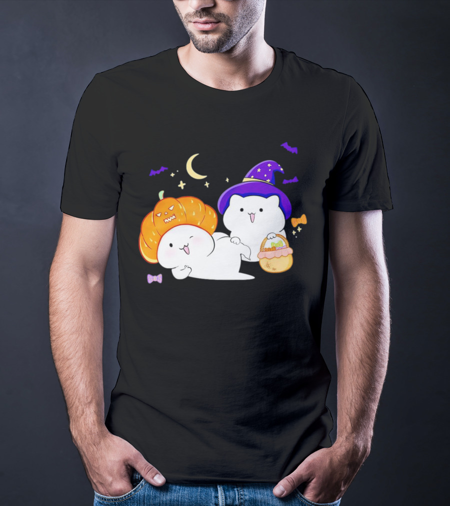 Bongo Cat Meme Halloween Pumpkin Witch Hat Moon Stars Bats T-Shirt