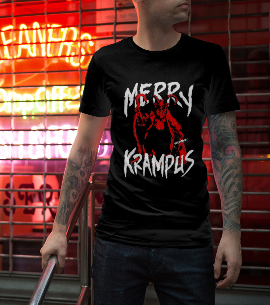 Merry Krampus Helpppp Horror Red Demon T-Shirt
