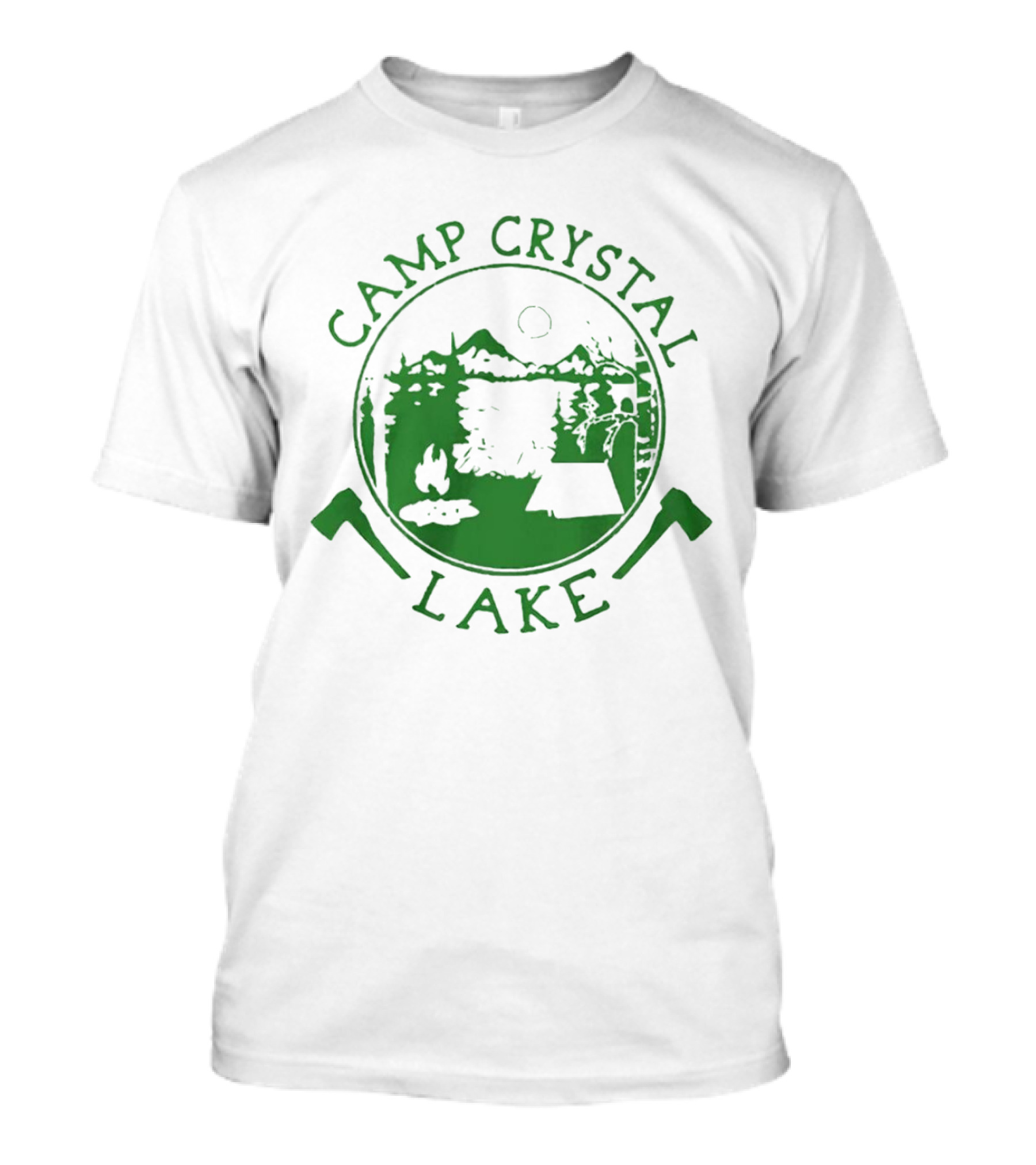 Camp Crystal Lake Axe Campfire Scenic Forest T-Shirt