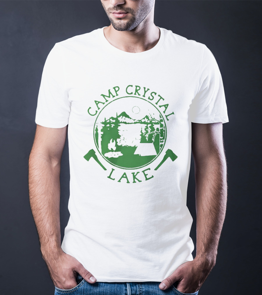 Camp Crystal Lake Axe Campfire Scenic Forest T-Shirt