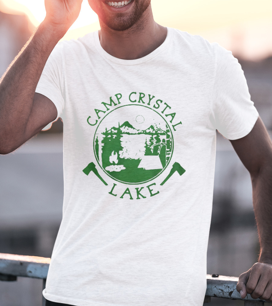 Camp Crystal Lake Axe Campfire Scenic Forest T-Shirt