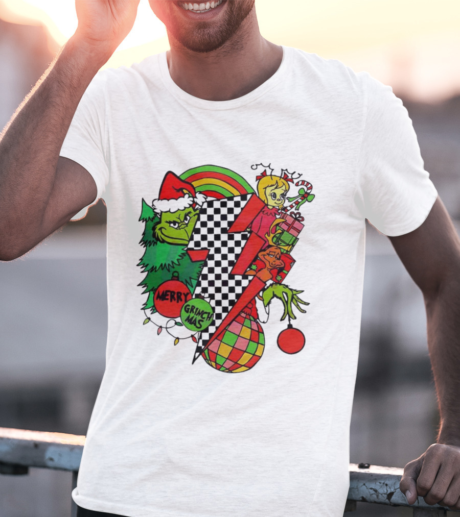 Merry Grinchmas Lightning Bolt Christmas Retro Dr. Seuss T-Shirt