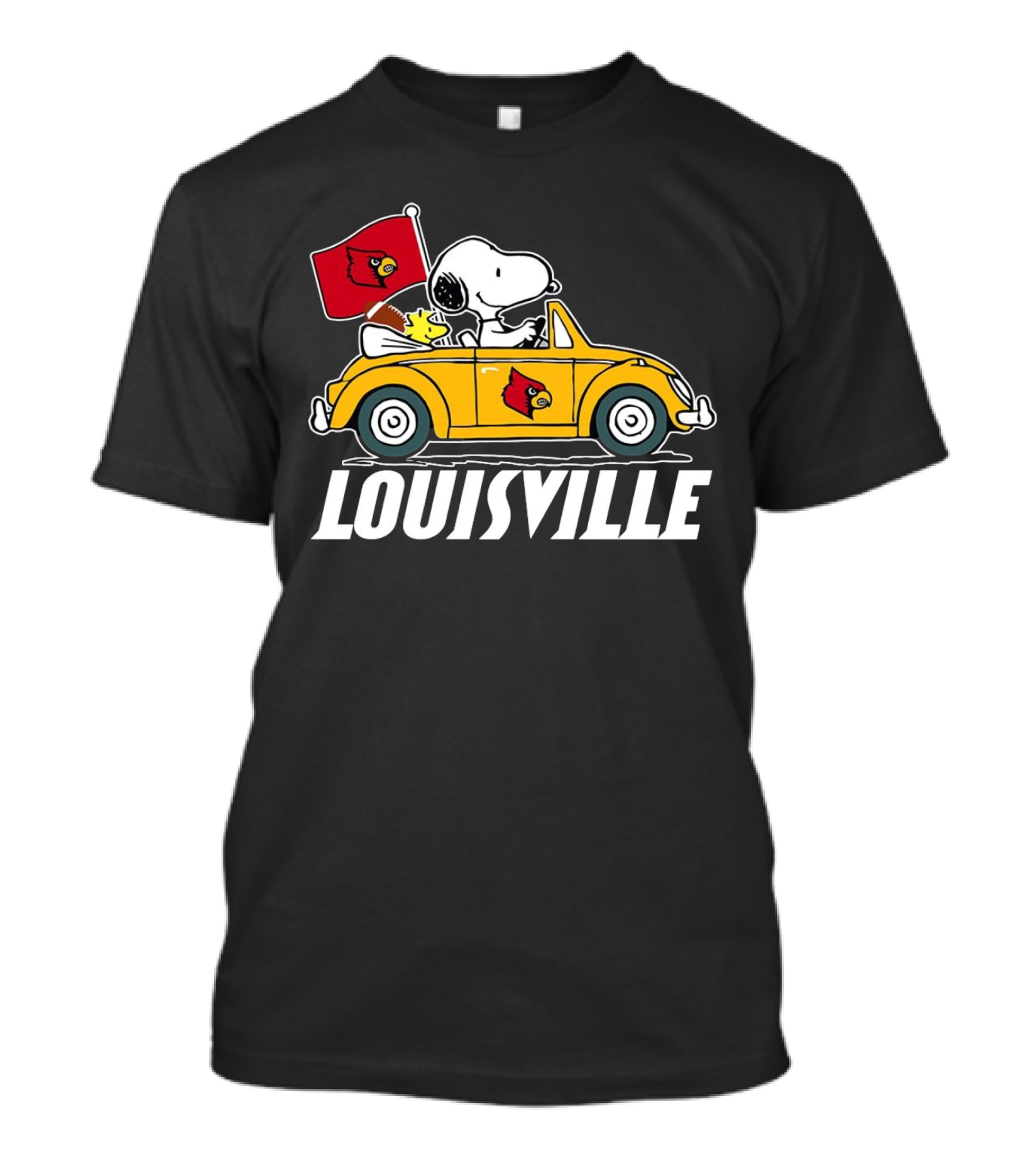 Snoopy And Woodstock Driving Louisville Cardinals Car T-Shirt