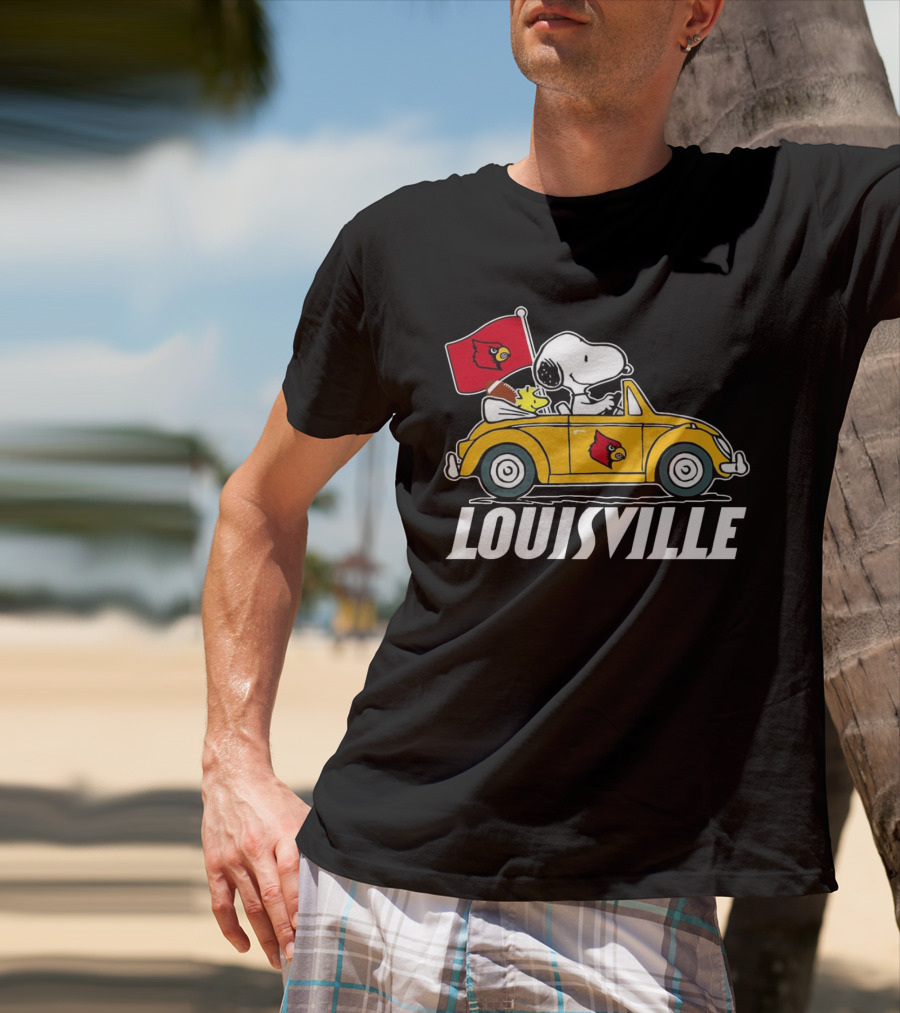 Snoopy And Woodstock Driving Louisville Cardinals Car T-Shirt
